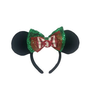 Disney Parks Minnie Ears Christmas Holiday Light Up Bow Barrette Hair Clip Green